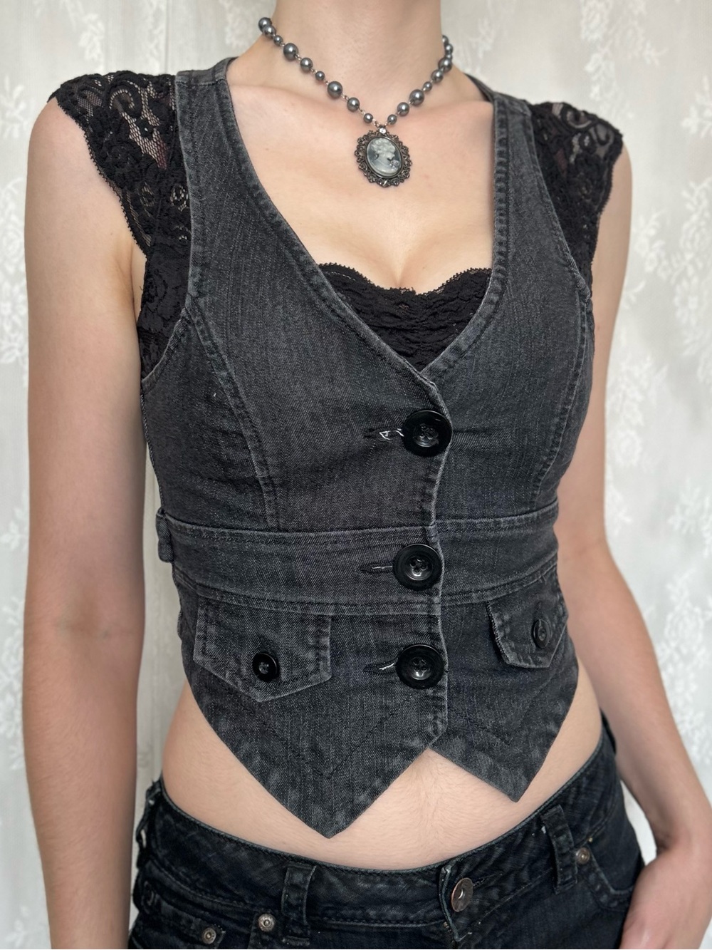 Y2K Grunge Black Denim Vest